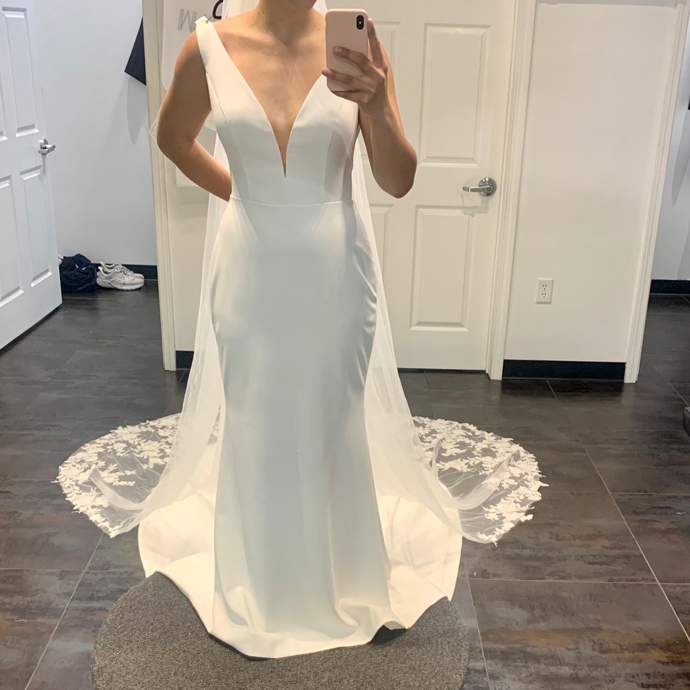 PLUNGING V SIMPLE WEDDING DRESS- ASHLEY & JUSTIN BRIDE